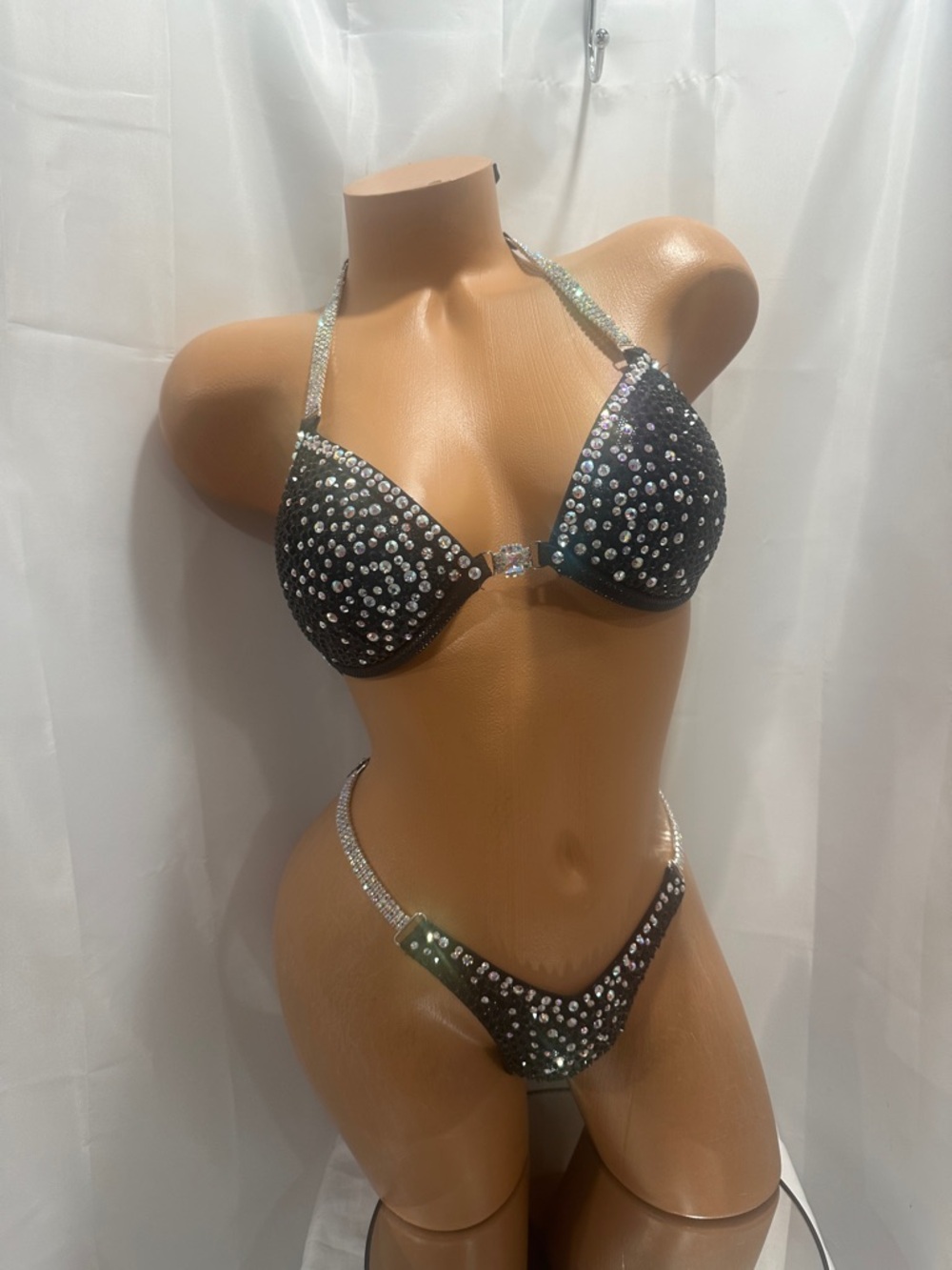 Black Rhinestone Embellished Bikini Set - Women Swim